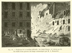 Explosion of the Infernal Machine, Rue Saint-Nicaise, 3 Nivose Year IX, Facsimile of a Contemporary Engraving Communicated by M. A. Bonnardot