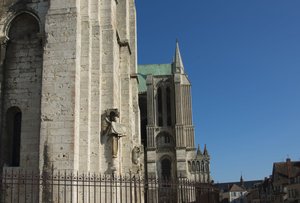 Exterior view of the Cathedral of Chartres with the angel on the dial