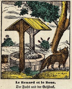 Fables de La Fontaine: the fox and the good. Image of Epinal, first half of the 19th century