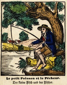 Fables of La Fontaine: The Little Fish and the Fisherman. Image of Epinal, First Half of the 19th Century