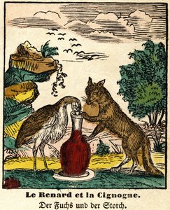 Fables of La Fontaine: The Fox and the Stork. Image of Epinal, First Half of the 19th Century