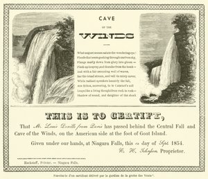 Facsimile of a certificate issued by the guardian of the Cave of the Winds by French School