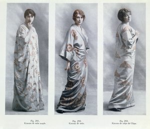 Fashion plates showing designs for kimonos, illustrations from Le Jardin des Modes Nouvelles, 15 April, 1913 by French School
