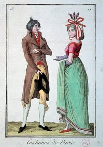 Fashion under the directory: a couple of elegant, the woman wears a hat at the gardener by French School