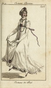 Fashionable woman dancing in a ball gown by French School