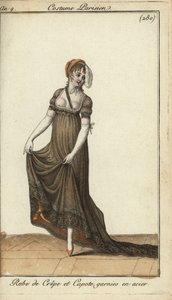 Fashionable woman in nipple-revealing crepe dress by French School