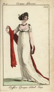 Fashionable woman or Merveilleuse in ancient Greek hairstyle by French School