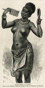 Okanda Woman Has Her Toilet, Drawing by D. Maillard, to Illustrate the Story of a Trip to Gabon and the Ogoue River, in 1875-1877, by Alfred Marche. Engraving in Le Tour du Monde by French School