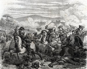Ferdinand de Marsin mortally wounded at the Battle of Turin 1706 (engraving) by French School
