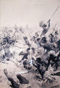 Fighting between Zulus and English Soldiers