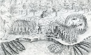Fighting of Hurons, from Voyage de Champlain by Samuel de Champlain