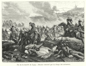 End of the Battle of Ligny, Blucher Overturned by the Charge of the Cuirassiers (engraving) by French School