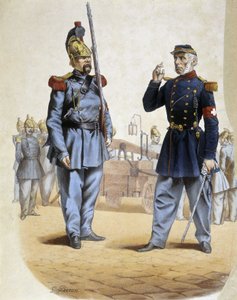 Firefighters in 1860 - drawing by Perron