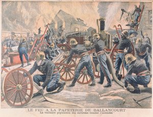Firemen Fighting a Fire at a Paper Mill in Ballancourt, from Le Petit Journal, 1905 by French School