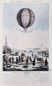 First flight to Annonay by the Montgolfier brothers in 1783 by French School