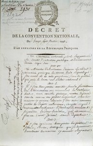 First page of the decree of the National Convention of 27/07/1793 establishing the Palais du Louvre as a museum
