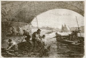 Fishing for weapons in the Seine, illustration from Cassells History of the War between France and Germany, 1870-1871