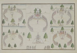 Five Hindu Cults: Shiva, Krishna, Vishnu, Brahma and Mother Goddess from The Gentil Album, Published in 1774 by French School