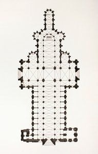 Floor plan of the 13th century ogive style Notre Dame cathedral in Rouen, France, from Les Arts au Moyen Age, published 1873 by French School