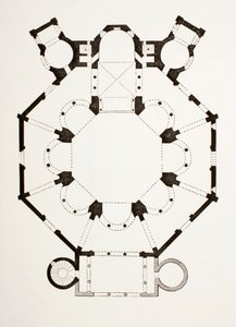 Floor plan of the 6th century Byzantine San Vitale Church in Ravenna, Italy, from Les Arts au Moyen Age, published 1873 by French School