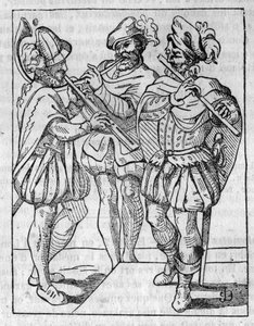 Flute and bugle players in the 16th century. In The Picturesque Store 1836 by French School