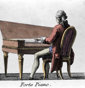 Forte Piano player. Engraving from the end of the 18th century