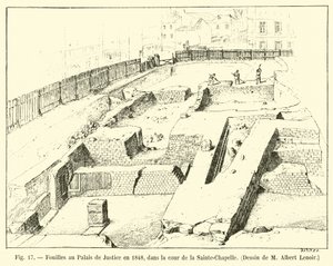 Excavations at the Palace of Justice in 1848, in the Courtyard of Sainte-Chapelle, Drawing by M Albert Lenoir