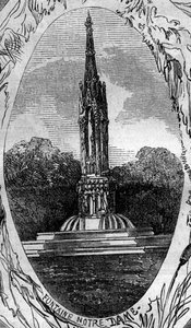 Fountain of Paris: view of the Fountain of the Virgin (Notre Dame Fountain) (circa 1845). Engraving in 