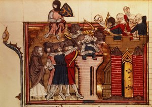 The Crusader assault on Jerusalem in 1099, from Le Roman de Godefroi de Bouillon by French School