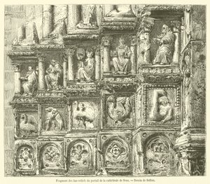 Fragment of the Reliefs of the Portal of the Cathedral of Sens (engraving) by French School