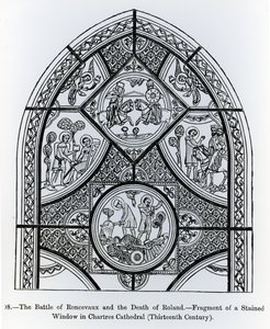 Fragment of a Stained Glass Window in Chartres Cathedral, Depicting the Battle of Ronceveaux and the Death of Roland, Illustration from Science and Literature in the Middle Ages and Renaissance