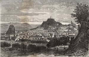 France, Auvergne, Haute-Loire (43), Le Puy en Velay - engraving in La France illustree: geography, history, statistical administration by V.A. Malt-Brown. 1884