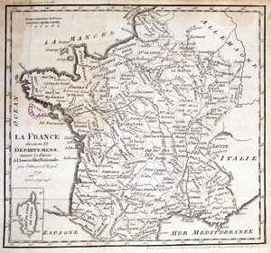 France divided into 83 departments following the decrees of the National Assembly of 1791 by French School