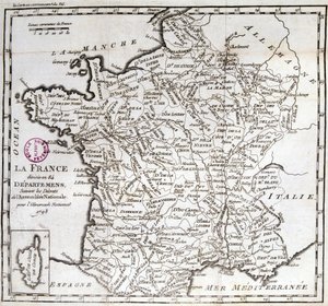France divided into 84 departments following the decrees of the National Assembly of 1793 by French School