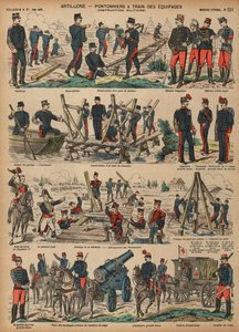 French Army artillery building pontoon bridges by French School