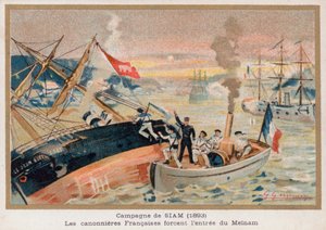 French Gunboats at Paknam, Siam by French School