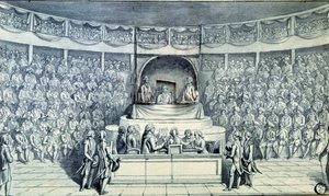 French Revolution: King Louis XVI at the Helm, Questioned by Antoine Barnave During His Trial Before the National Convention, 1793. Anonymous Drawing, Paris, Louvre Museum by French School