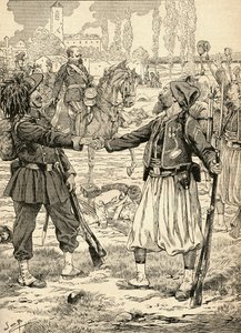 French and Sardinian soldiers shaking hands to celebrate their victory against the Austrians after the Battle of Palestro, Italy by French School