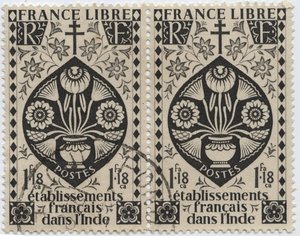 French establishments in India - FRANCE LIBRE and Cross of Lorraine - Stamp 1942