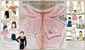 French fashion for the summer of 1934: feminine fashion (blouses) and childish fashion (dresses and costumes). In 