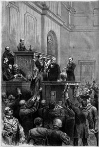 French presidential election, 30 January 1879: following the resignation of Mac Mahon, parliamentarians voted to elect a new president of the Republic. The engraving represents Jules Armand Dufaure (1798-1881) putting his ballot by French School