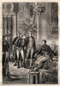 Friedrich Konrad Hornemann met Napoleon Bonaparte in Cairo in 1797 in the presence of Gaspard Monge and Claude Louis Berthollet - illustration from The Great Mariners of the 18th century by French School