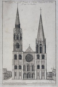 Frontispiece of the large portal of the Church Cathedral of Notre Dame at Chartres, designed on site by Saint Vincent Geographer Engineer, sd. 19th century by French School
