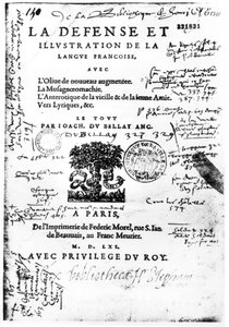 Frontispiece of La Defense et Illustration de la Langue Francaise by Joachim du Bellay, Printed by Federic Morel in Paris in 1561 by French School