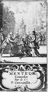 Frontispiece of Le Menteur by Pierre Corneille (1606-84) Published in 1664, Amsterdam