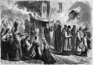 Funeral Cortege in the streets of Sparanisi during the funeral of a young girl
