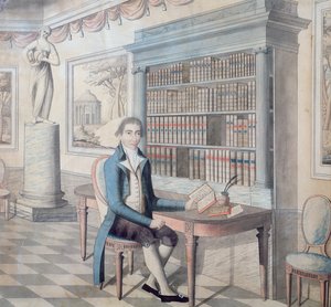 Gentleman reading in his library