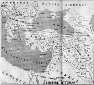 Geographic map of the Ottoman Empire in 1860. Engraving in 