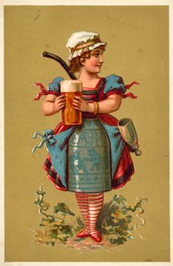 Girl holding a large glass of beer by French School