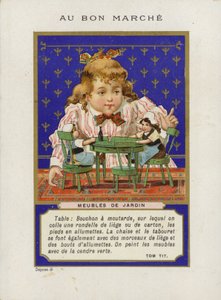 Girl Playing with Dolls and Miniature Furniture, Meubles De Jardin by French School